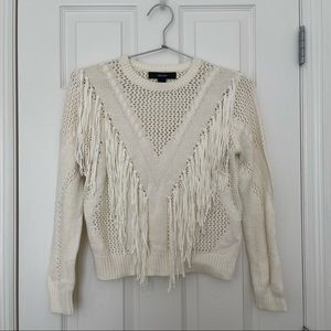 Women spring cream beige white sweater with fringe detail. Size small